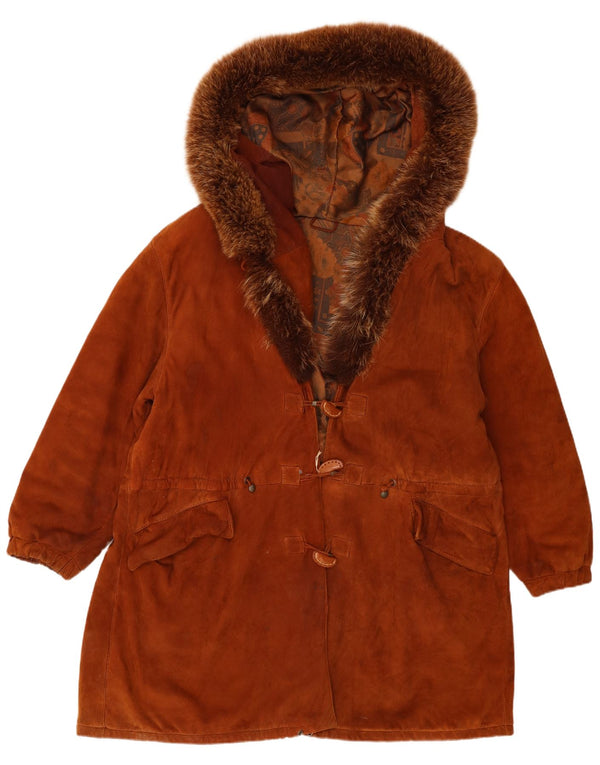 Vintage mujer oversize con capucha ante abrigo IT 44 cuero marrón medio