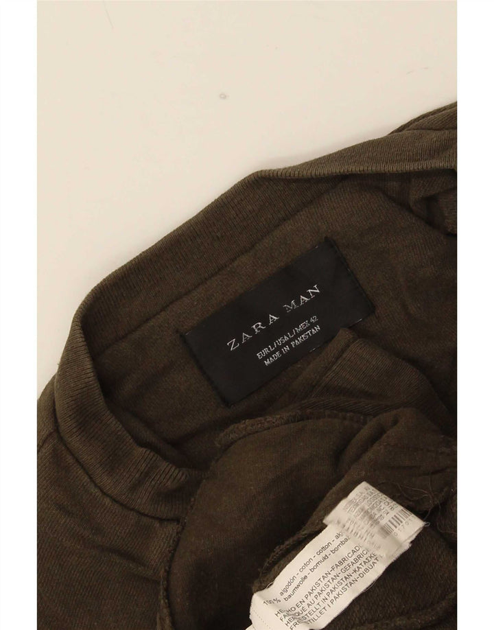 Zara Hombre Chándal Top Chaqueta Grande Caqui Algodón