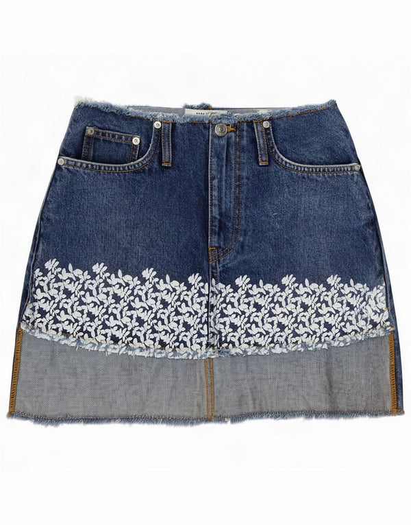 Zara Minifalda vaquera para mujer EU 36 Small W26 Algodón floral azul
