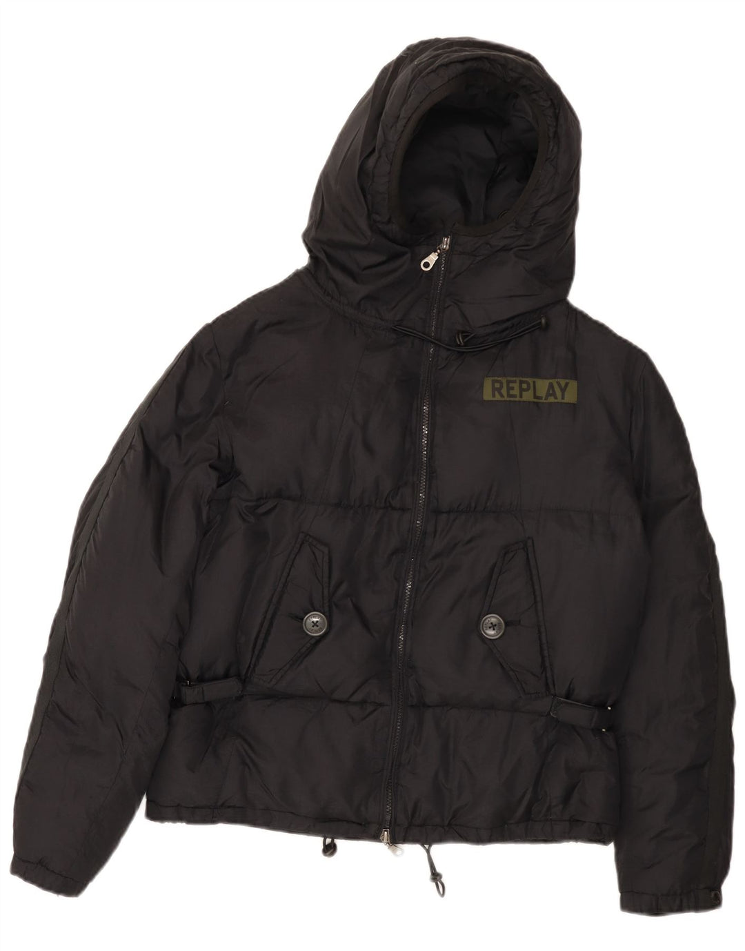 Replay Chaqueta Acolchada Extragrande con Capucha para Mujer UK 40 Small Poliamida Negra
