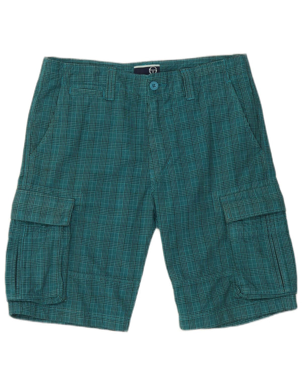Sergio Tacchini Pantalones cortos cargo para hombre IT 48 Medium W32 Algodón a cuadros azul