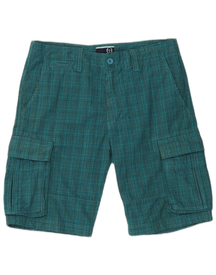 Sergio Tacchini Pantalones cortos cargo para hombre IT 48 Medium W32 Algodón a cuadros azul
