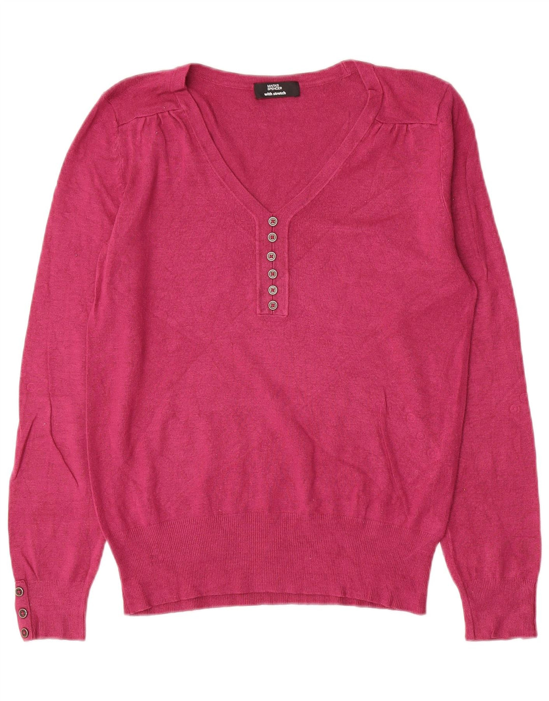 Marks & Spencer Suéter con Cuello en V para Mujer UK 44 Rosa Mediano