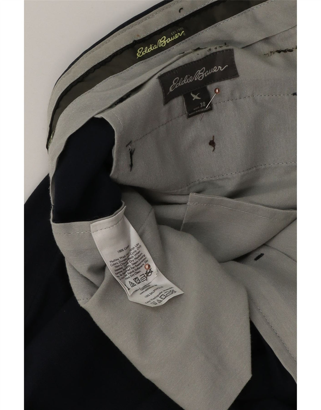 EDDIE BAUER Pantalón chino con pinzas para hombre W38 L36 Algodón azul marino