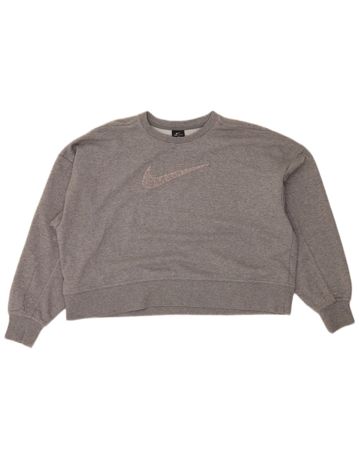 NIKE Sudadera corta con gráfico extragrande para mujer, talla 40, color gris