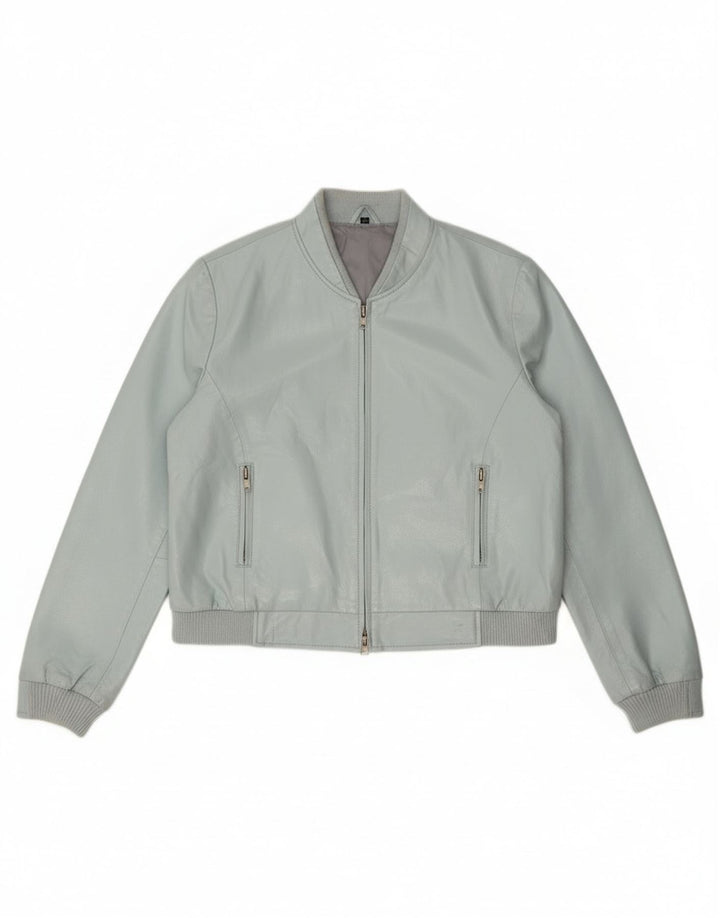 Vintage mujer crop faux cuero bomber chaqueta IT 44 azul medio