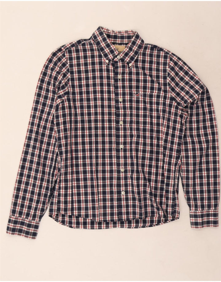 Camisa Hollister Hombre Grande Algodón A Cuadros Azul Marino