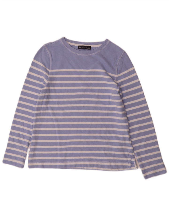 Marks & Spencer - Camiseta de manga larga para mujer, talla 40, talla pequeña, algodón a rayas azules