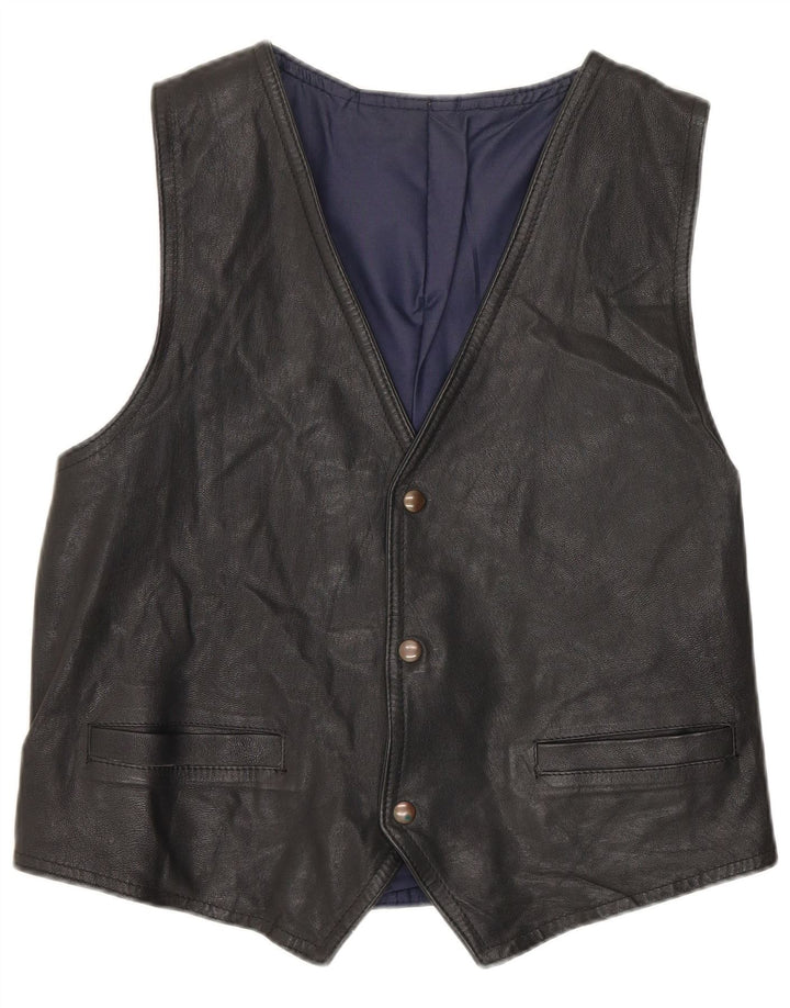 Chaleco de cuero vintage para hombre cuero negro medio