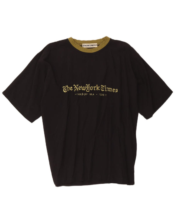 Vintage hombres camiseta gráfica top grande viscosa negra