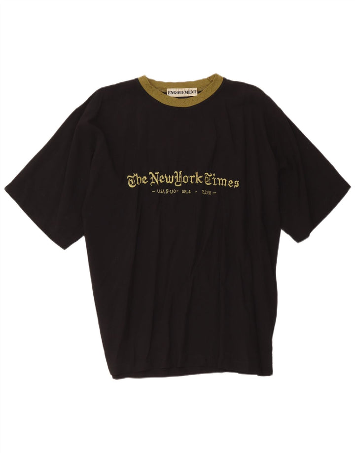 Vintage hombres camiseta gráfica top grande viscosa negra