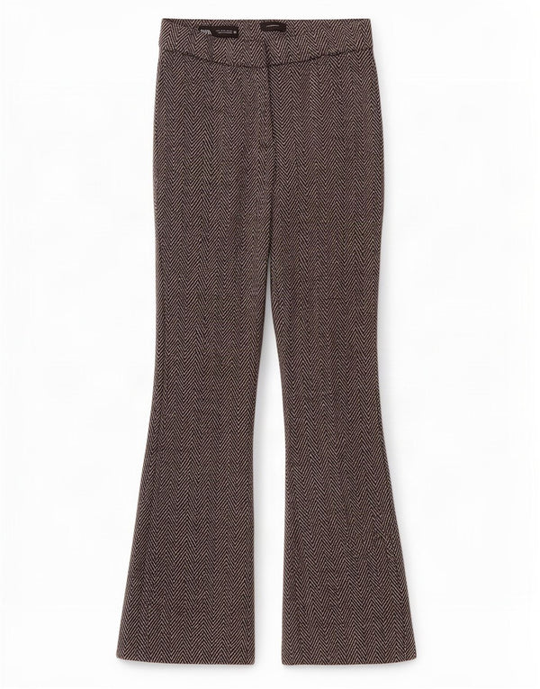 Zara Mujer Pantalón Casual Bootcut Pequeño W26 L29 Gris Chevron Poliéster