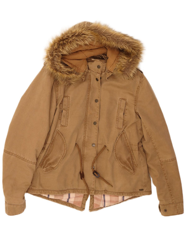 LEVI'S Parka con capucha para mujer UK 46 Grande Algodón marrón