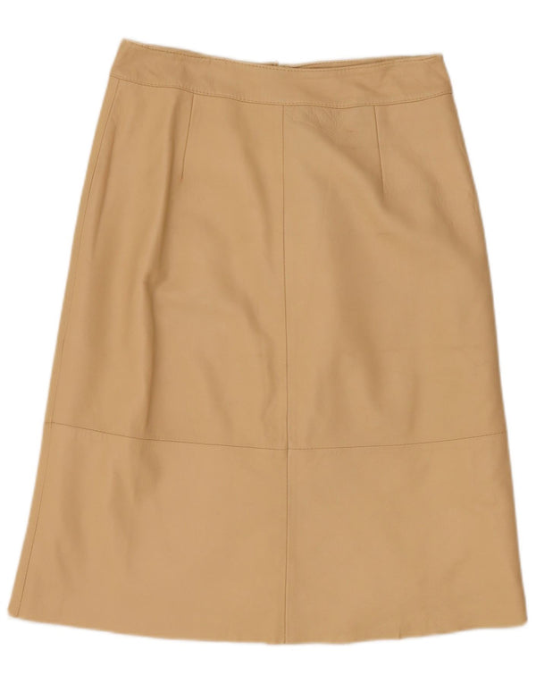 Falda de cuero vintage para mujer Reino Unido 12 Medio W28 Beige