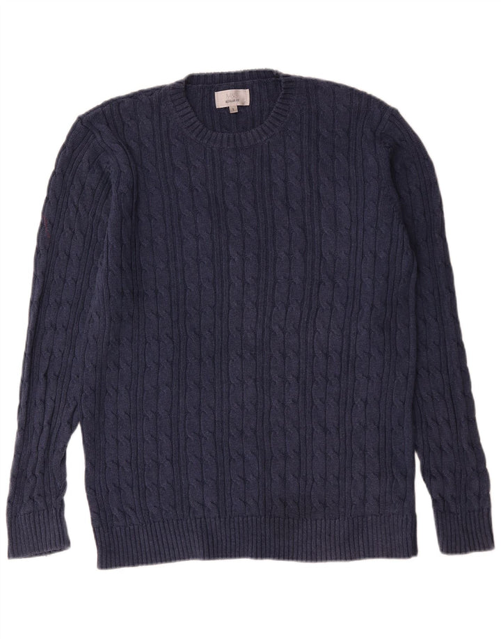 Marks & Spencer Suéter tipo jersey con cuello redondo y corte regular para hombre, talla grande, azul marino