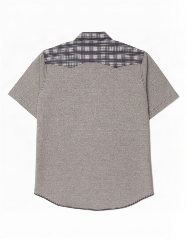 Camisa vintage de manga corta para hombre de algodón a cuadros azul medio
