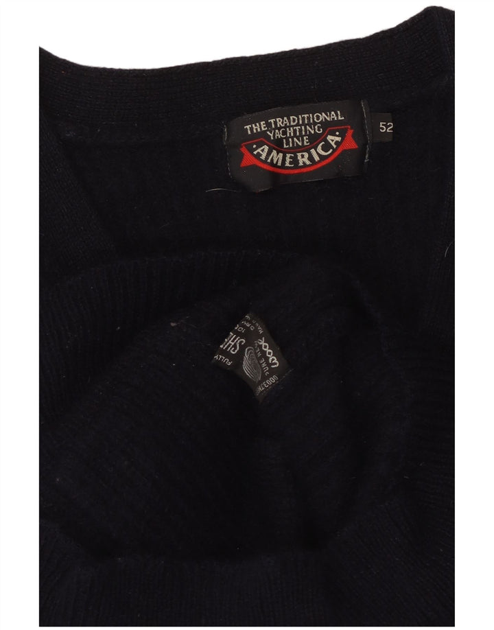 AMERICA Suéter tipo cárdigan para mujer IT 52 2XL Lana azul marino