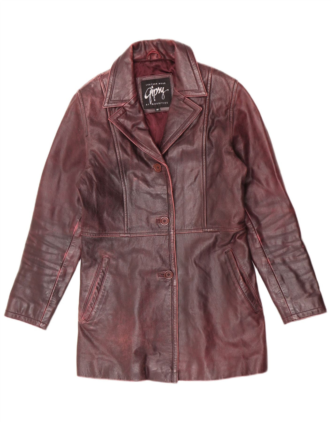 Gipsy by Mauritius Abrigo de cuero para mujer UK 42 Medio Borgoña