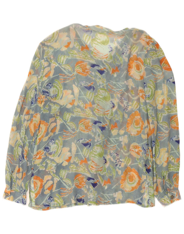 Vintage mujer camisa blusa Reino Unido 16 grande azul floral