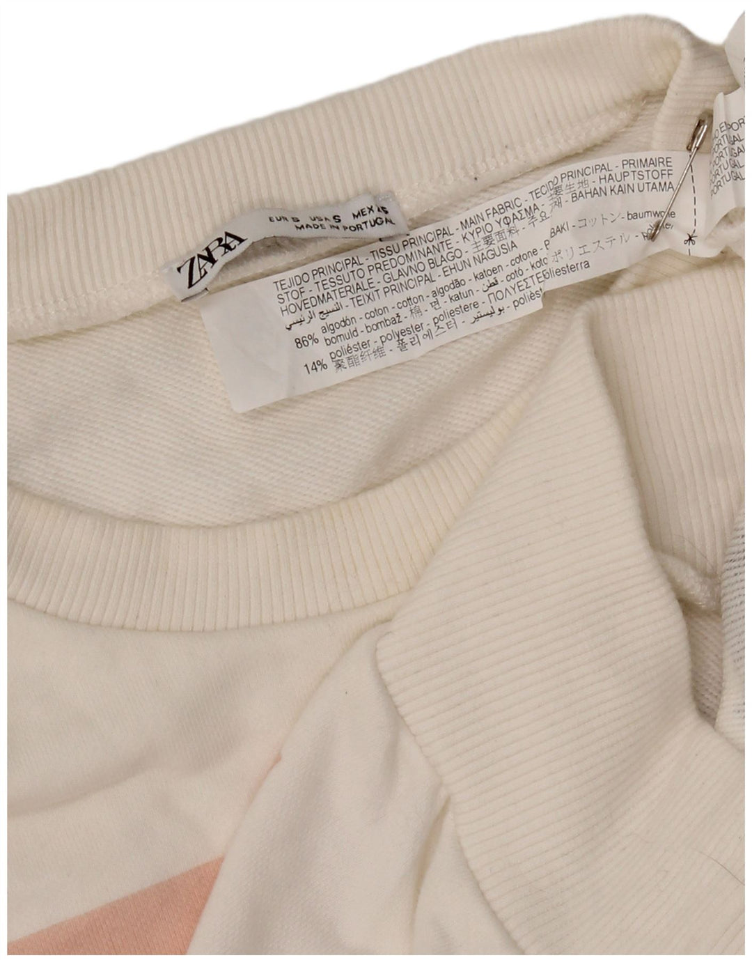 Zara Mujer Gráfico Sudadera De Gran Tamaño Jersey Reino Unido 10 Pequeño Algodón Blanco