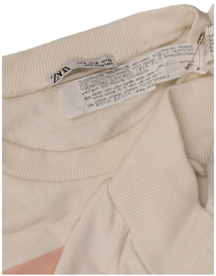 Zara Mujer Gráfico Sudadera De Gran Tamaño Jersey Reino Unido 10 Pequeño Algodón Blanco