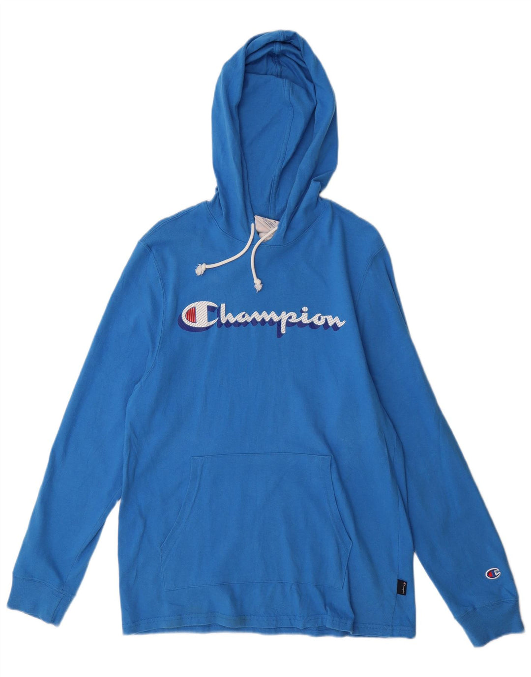 CHAMPION Mens Hooded Graphic Top Long Sleeve Medium Blue Cotton