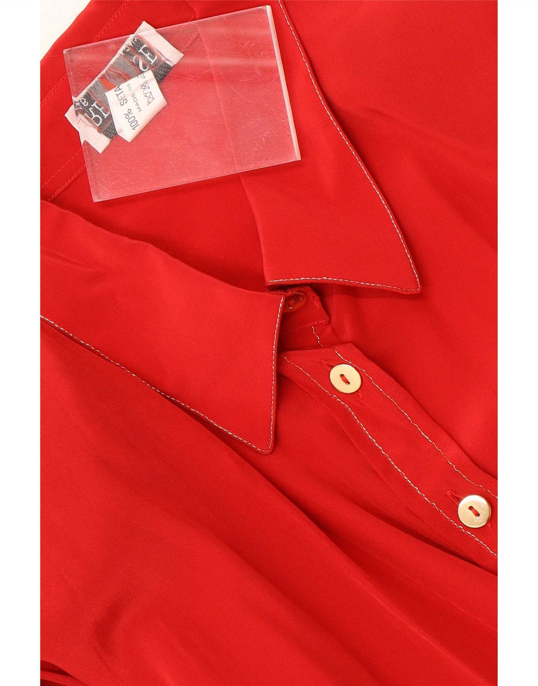 Camisa regular vintage de manga larga para mujer IT 46 Seda roja grande