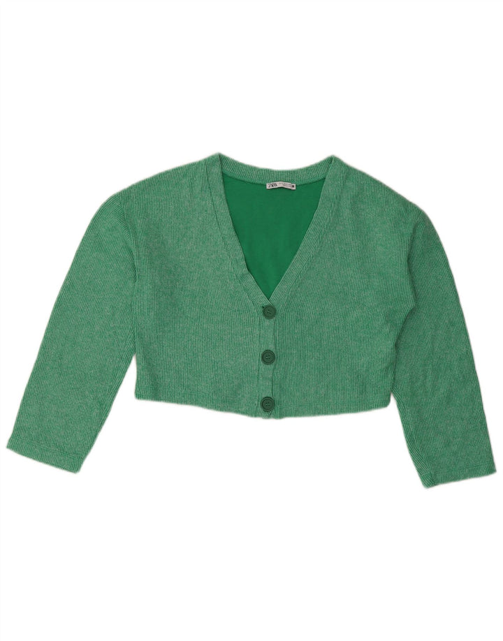 ZARA Mujer Suéter Cárdigan Corto Extragrande UK 10 Small Algodón Verde