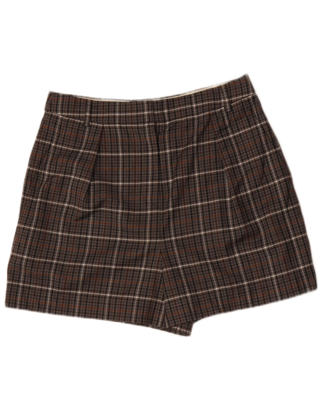 Tibi Pantalones cortos chinos de cintura alta para mujer W32 Poliéster a cuadros marrón medio