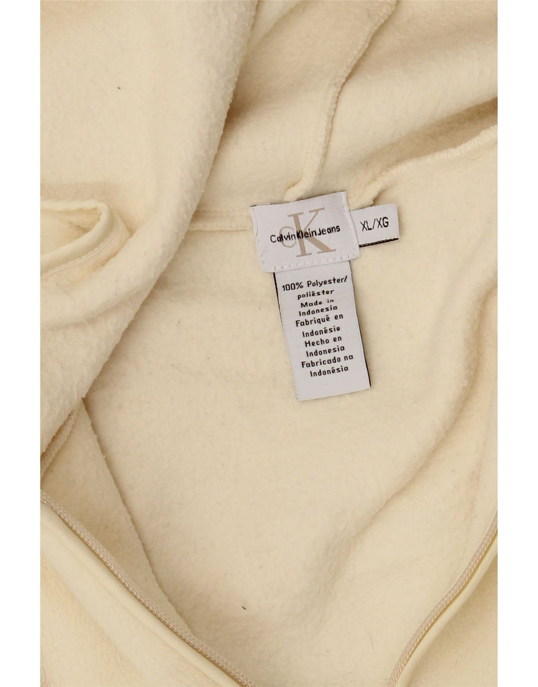 Calvin Klein Jeans Chaqueta polar con capucha para mujer UK 18 XL Poliéster blanco roto