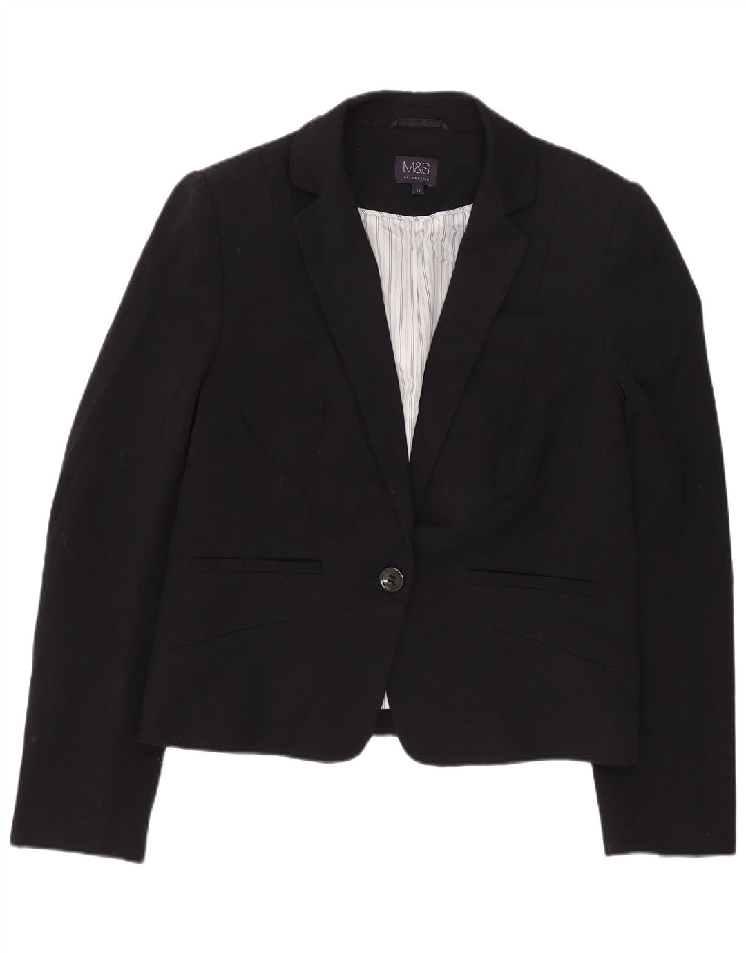 Marks & Spencer Chaqueta tipo blazer corta con 1 botón para mujer, talla 44, talla M, color negro