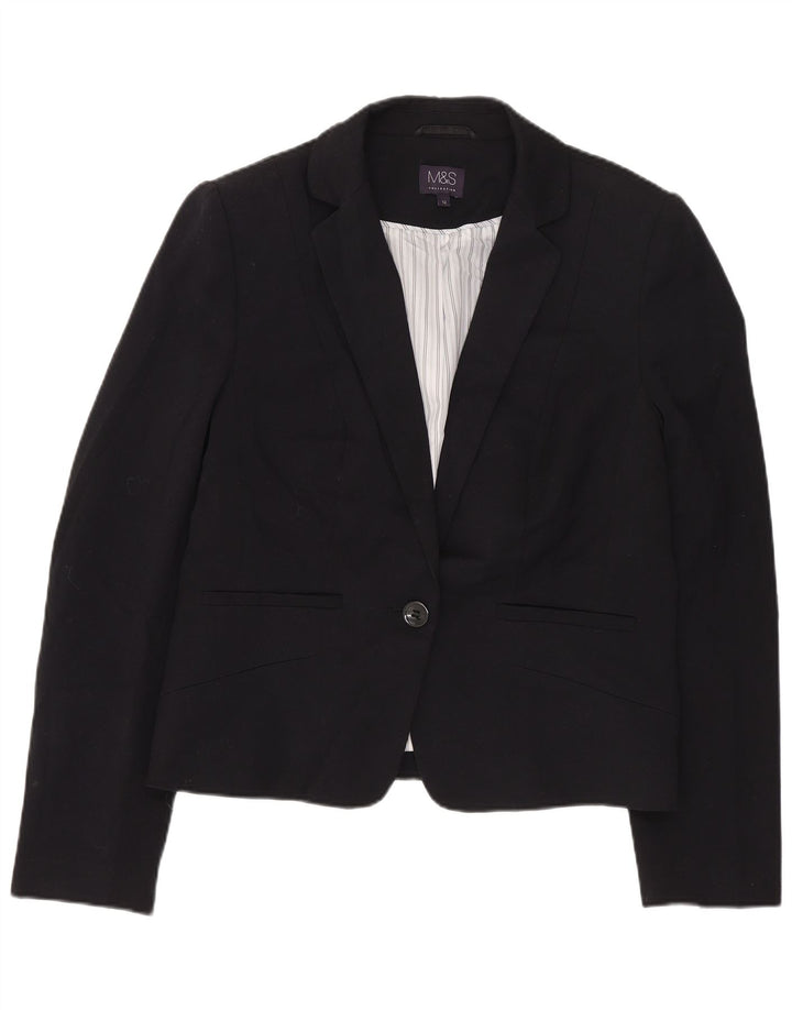 Marks & Spencer Chaqueta tipo blazer corta con 1 botón para mujer, talla 44, talla M, color negro