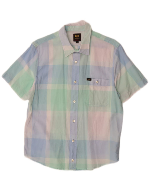 LEE Camisa de manga corta de corte regular para hombre de algodón a cuadros multicolor mediano