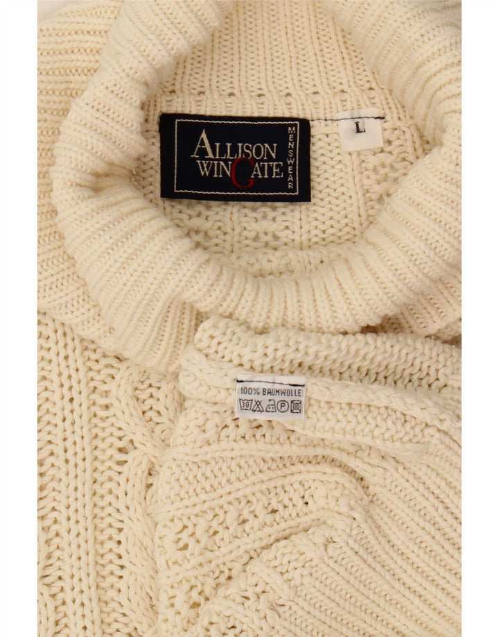Allison Wingate - Jersey con cuello vuelto para hombre, talla grande, algodón blanco roto