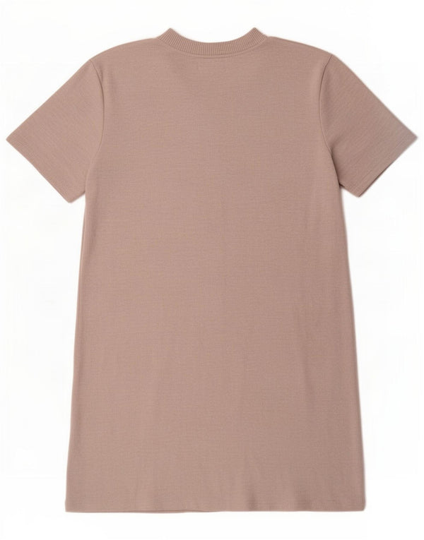 Zara Vestido Camiseta Mujer UK 46 Grande Poliéster Moteado Beige