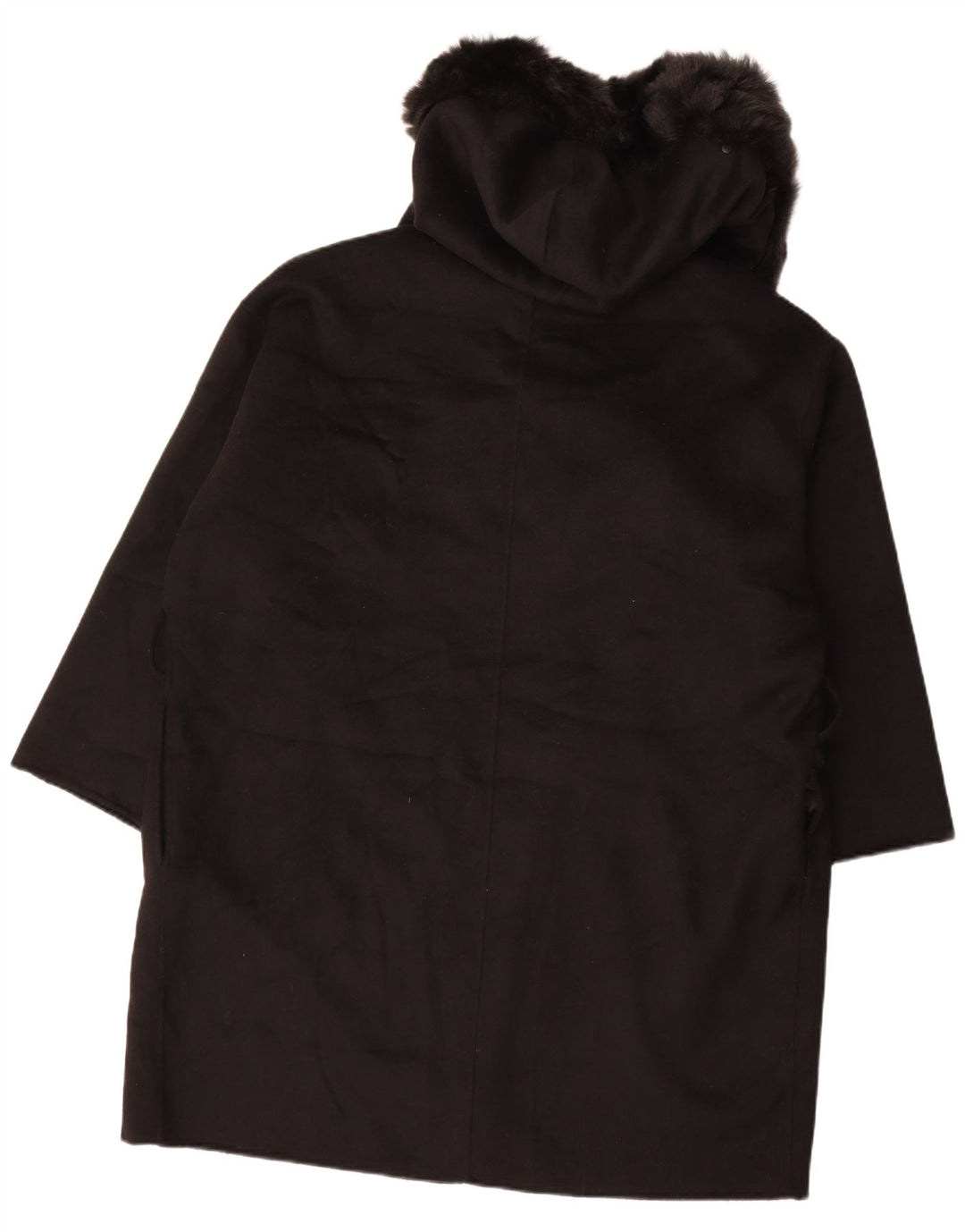 Zara Mujer Abrigo Abierto Extragrande Con Capucha UK 40 XL Lana Negra