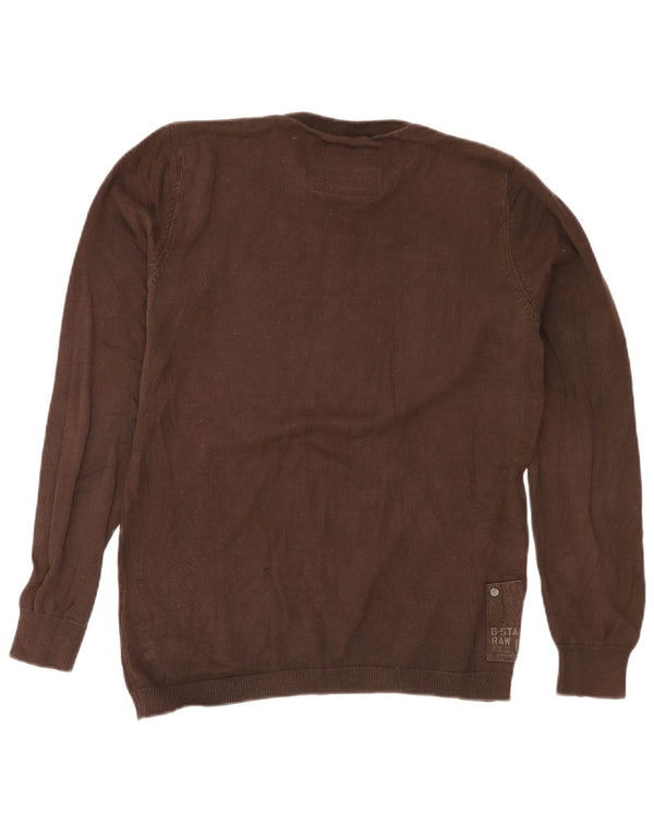 G-Star Mens Graphic Crew Neck Jumper Sweater Large Brown Cotton
