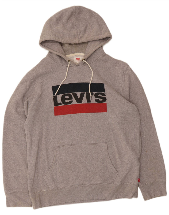 Levi's Jersey con capucha gráfica para hombre de algodón gris grande