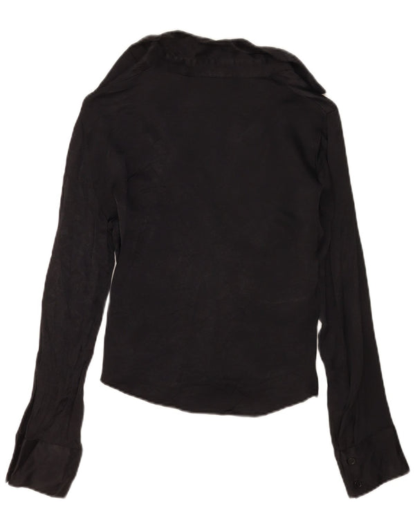 Zara Mujer Crop Shirt Blusa UK 10 Small Viscosa Negra