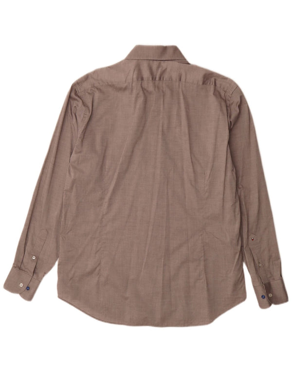 Tommy Hilfiger Camisa entallada para hombre Talla 44 17 1/2 XL Algodón marrón
