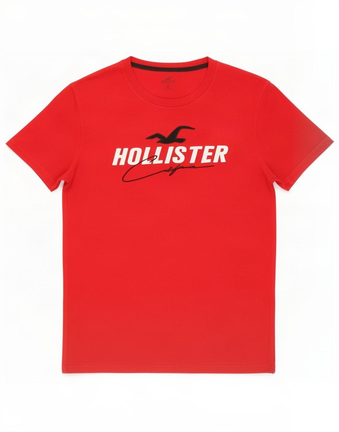 Hollister Hombre Camiseta Gráfica Top Algodón Rojo Mediano