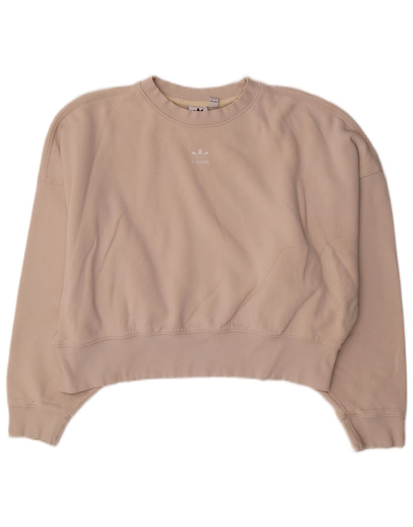Adidas Mujer Crop Oversize Sudadera Jumper Reino Unido 10 Pequeño Algodón Beige