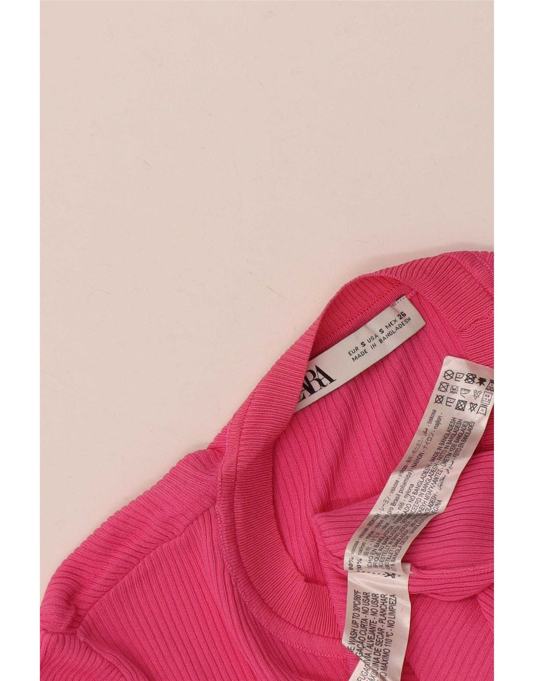 Zara Mujer Regular Top Manga Larga UK 8 Small Viscosa Rosa