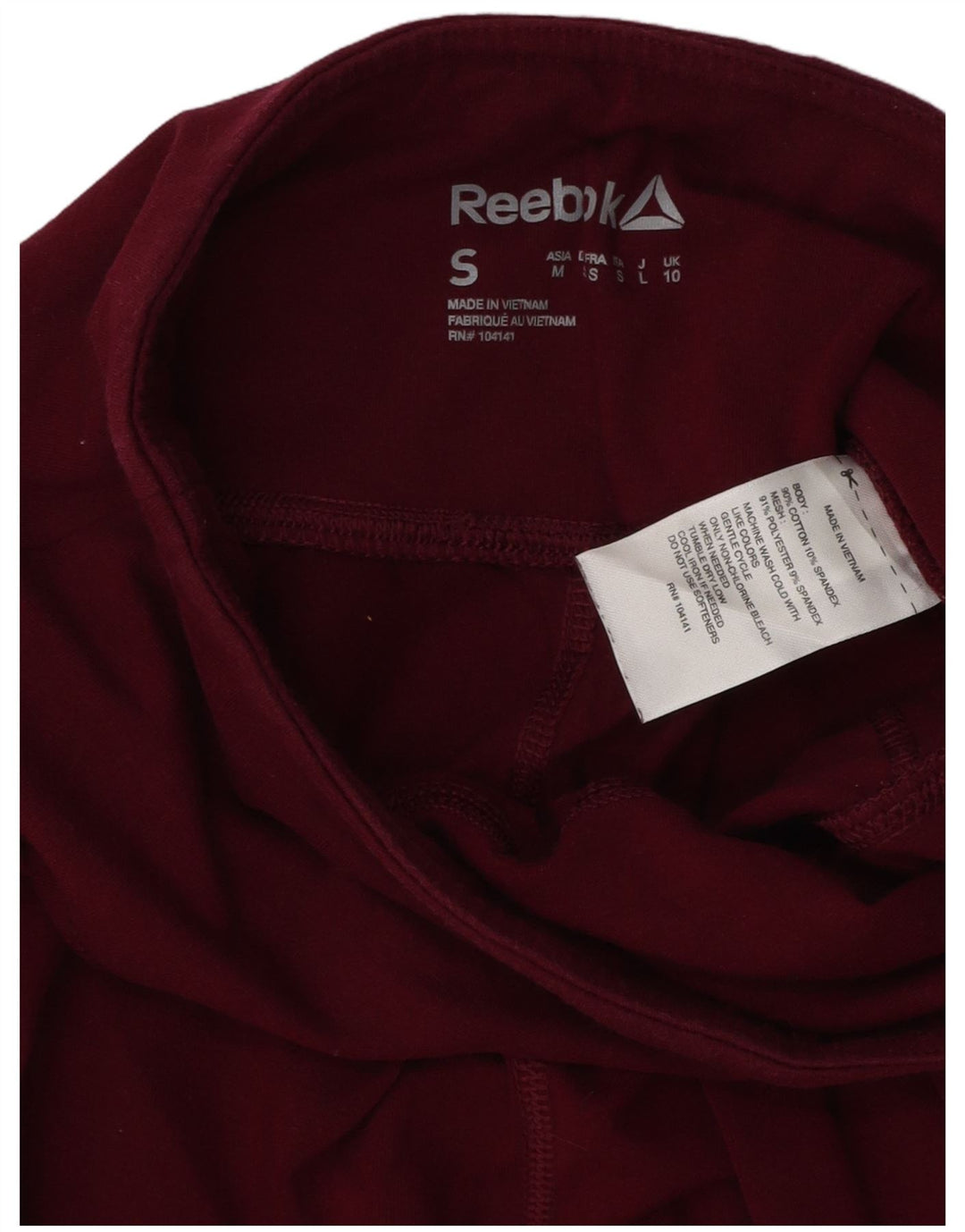 REEBOK Leggings cortos para mujer UK 10 Small Borgoña Algodón