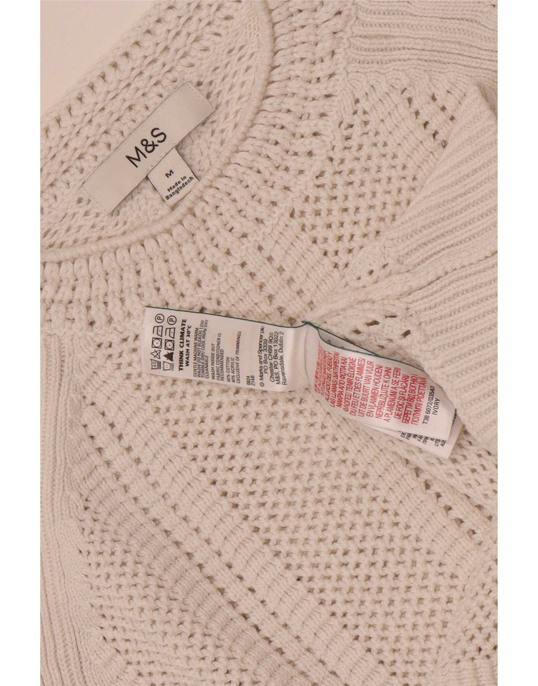 Marks & Spencer Suéter Corto con Cuello Redondo para Mujer UK 14 Medium Off White