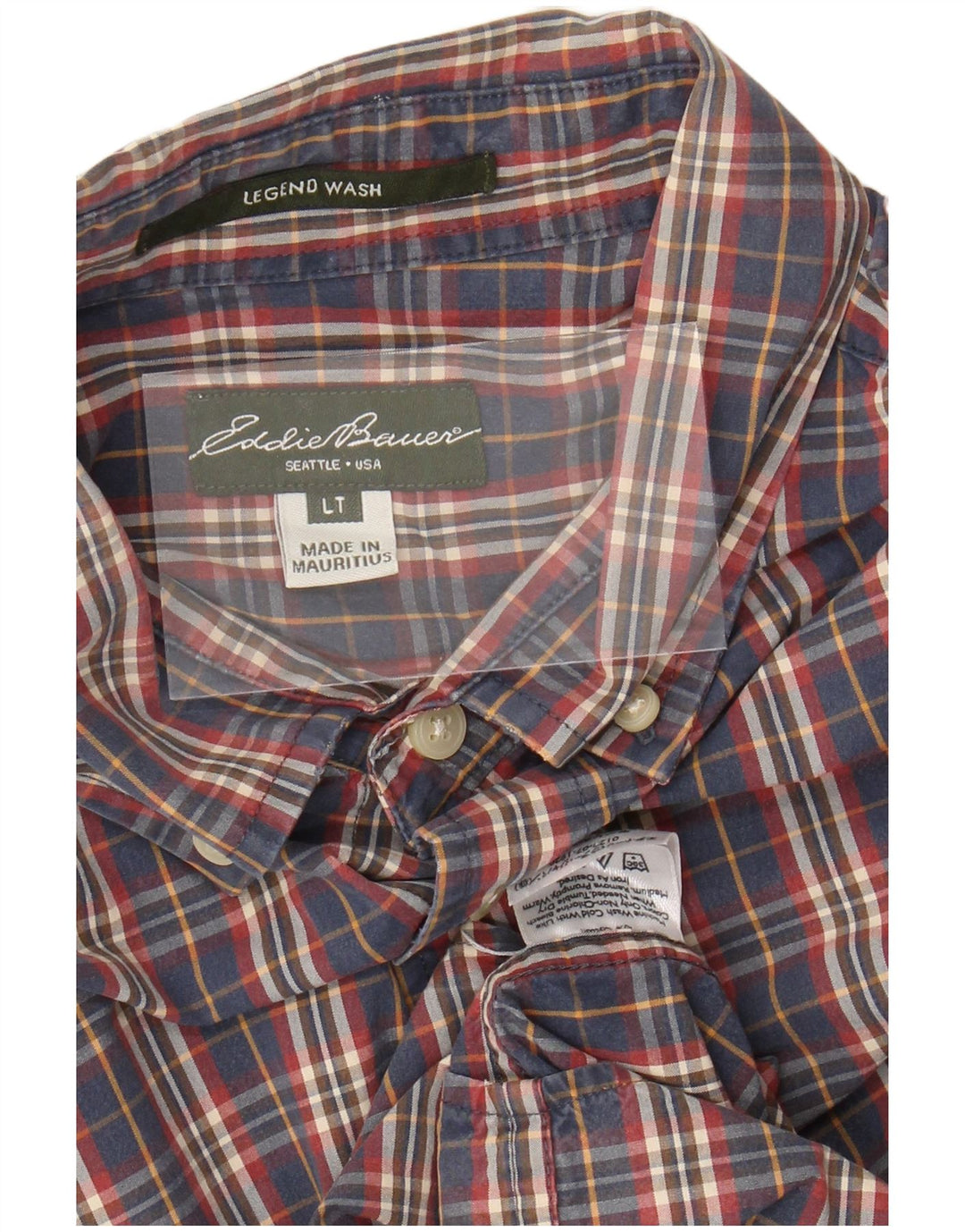 EDDIE BAUER Camisa Hombre Grande Azul Marino Cuadros Algodón