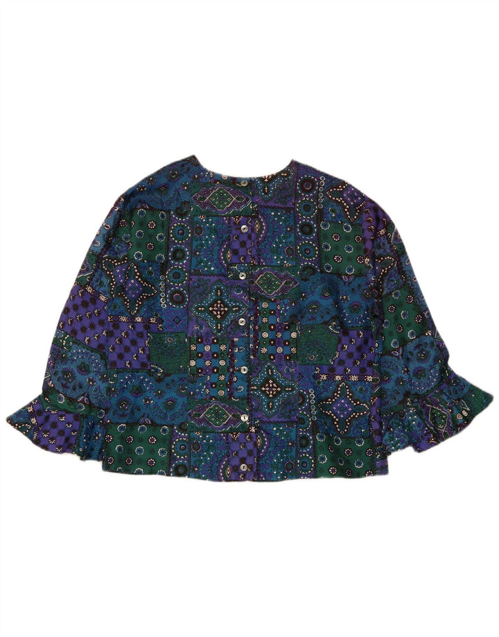 Vintage mujer crop camisa blusa Reino Unido 12 medio multicolor patchwork