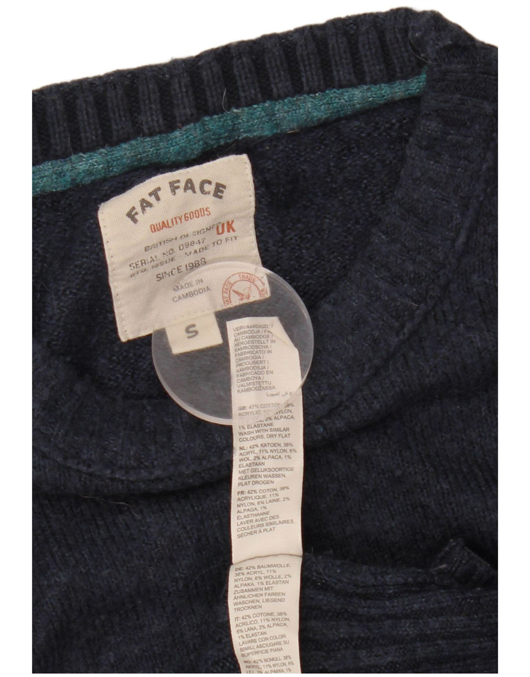 FAT FACE Suéter tipo jersey de cuello redondo de gran tamaño para mujer UK 10 Small Azul marino