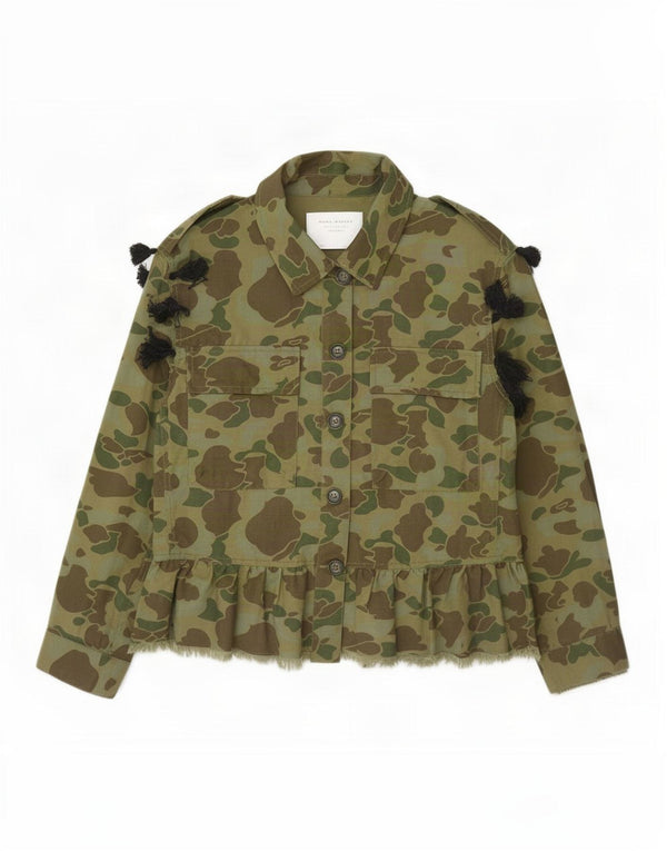 Zara Mujer Chaqueta Militar Gráfica UK 10 Small Khaki Camuflaje Algodón