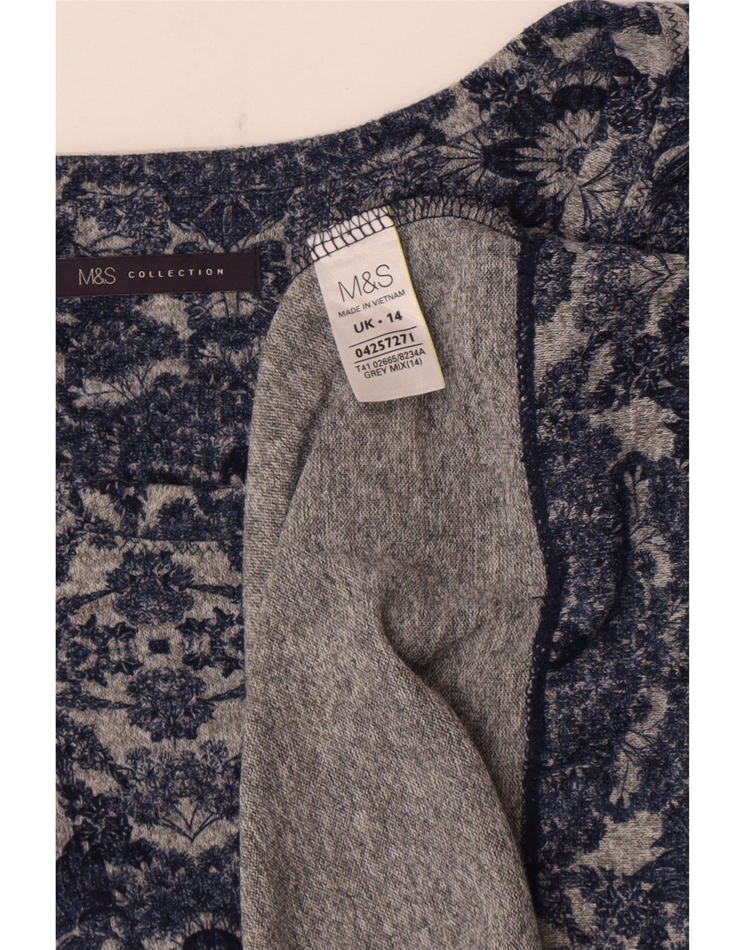 Marks & Spencer Top tipo túnica de manga 3/4 para mujer UK 44 Gris medio Floral